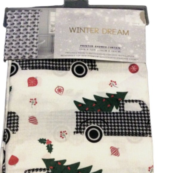 Bath Christmas Tree Fabric Shower Curtain Houndstooth Trucks Bathroom